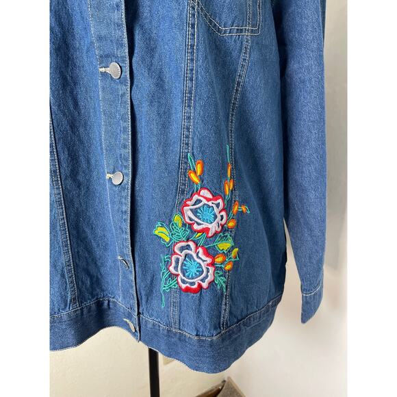 VTG Tudor Court Women's Denim Embroidered Floral Lagenlook Western Jacket 3X - Picture 4 of 12